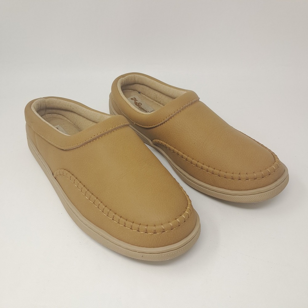 MyPillow MySlippers All Season Tan Leather Moccasin Clog Slippers Womens Size 10